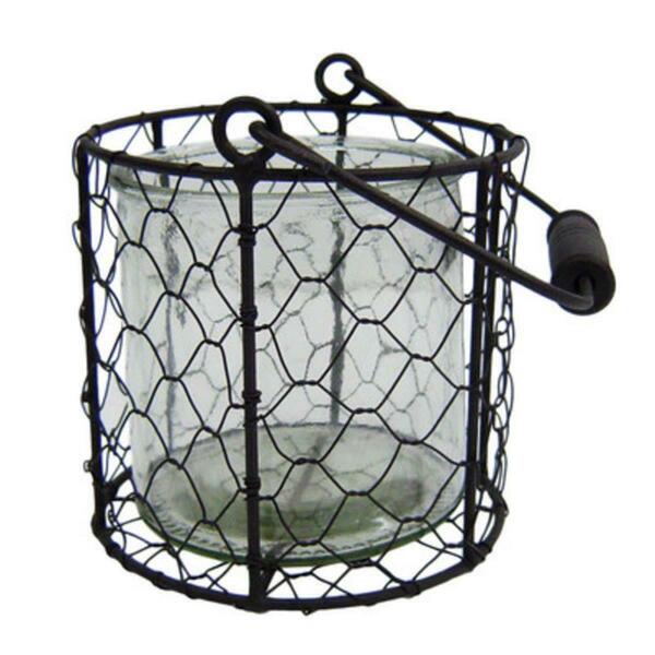 Cheungs Rattan Round Glass Jar in Wire Basket, Brown - Large 15S001BRL